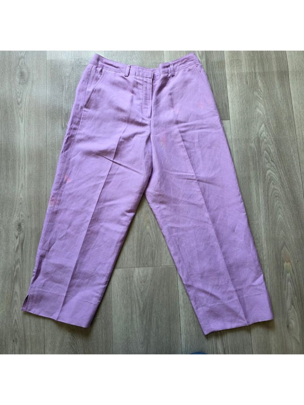 Larry Levine Petite Lavender Linen-Blend Straight-Leg Pants 8P